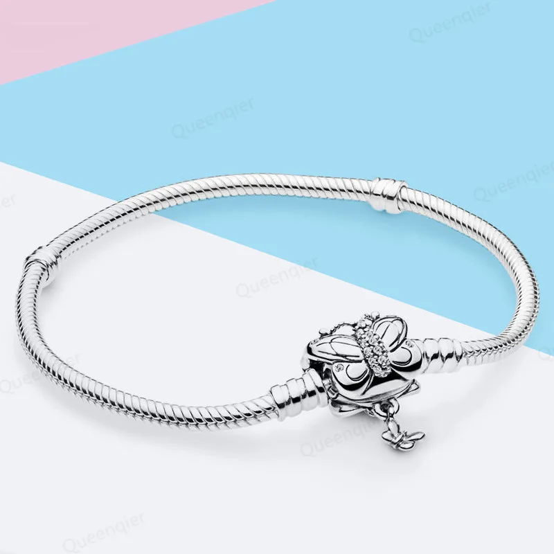 

925 Quality Butterfly 17-21cm Silver Snake Chain Link Bracelet Fit Pandora European Charm Bracelets for Women DIY Jewelry Making
