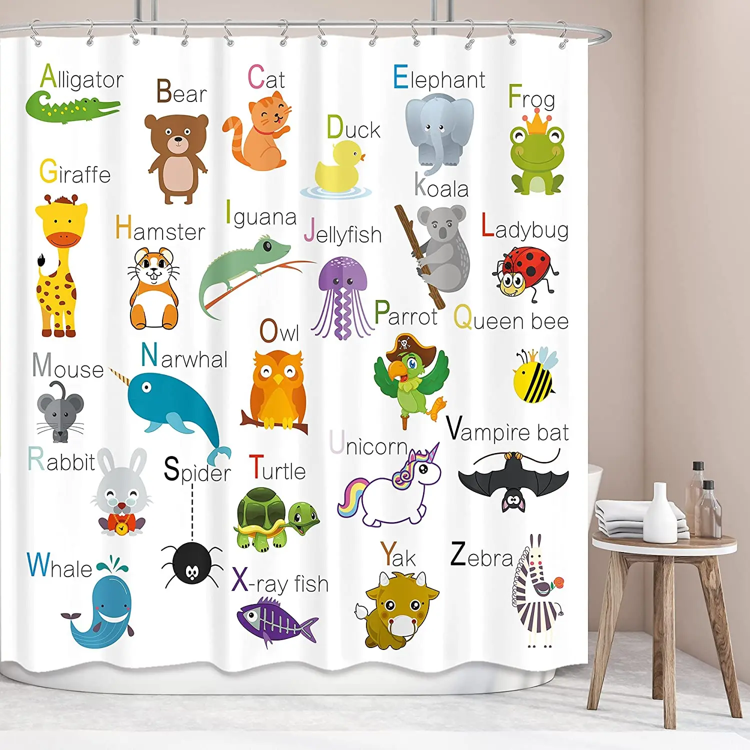 

Cartoon Alphabet Shower Curtain Funny Animal Baby Kids Boy Child Educational Bathroom Curtains Decor Fabric Funny Teaching Words