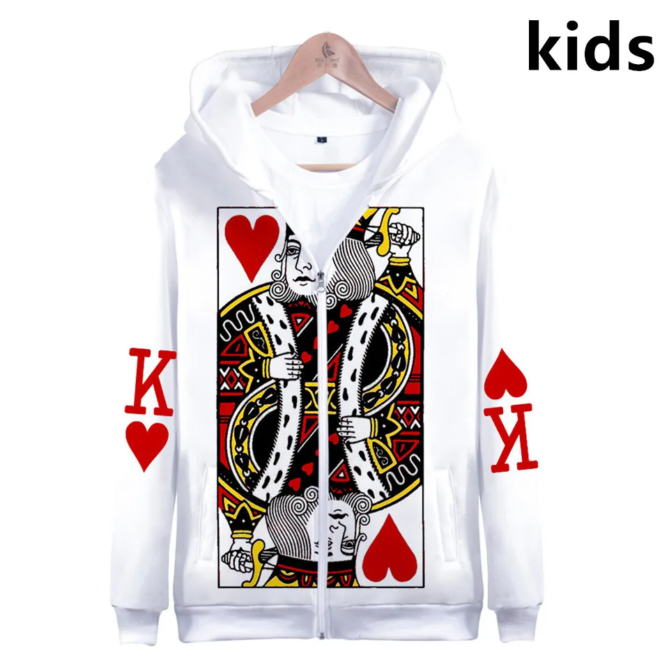 

3 to 14 years kids hoodies New Novelty Poker K Q J 3d printed hoodie sweatshirt boys KING QUEEN jacket coat children clothes