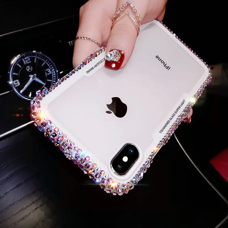 Роскошный блестящий чехол со стразами для iPhone X XS MAX 8 7 Plus 6 6S стеклянный телефона с