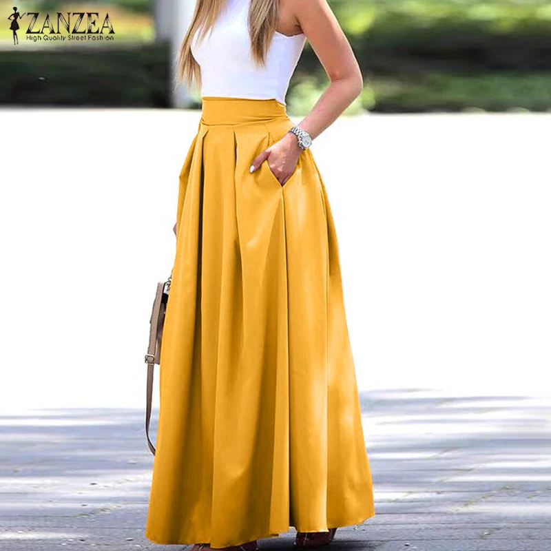 2020 Summer Solid Pleated Skirts ZANZEA Elegant Work OL Maxi Skirt Women Casual High Waist Long Skirts Faldas Saia Skirt Jupe 2020 Summer Solid Pleated Skirts ZANZEA Elegant Work OL Maxi Skirt Women Casual High Waist Long Skirts Faldas Saia Skirt Jupe