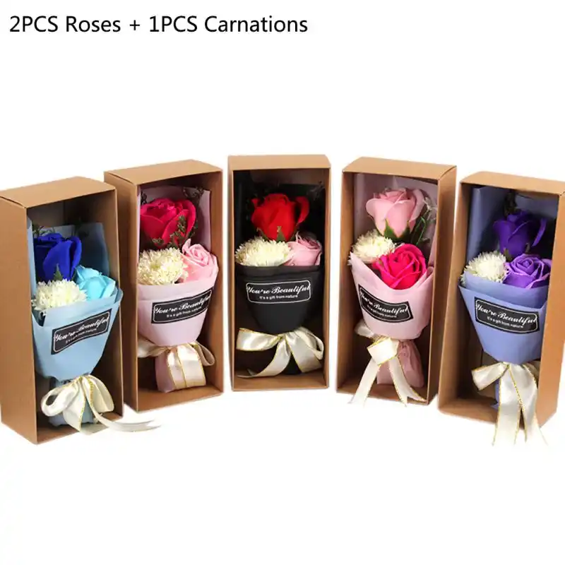 3pcs/set artificial flowers scented rose carnation bouquet gift