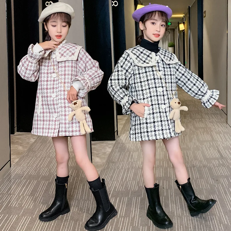 

Girls Baby's Kids Coat Jacket 2022 Bear Warm Thicken Plus Velvet Winter Autumn Buttons Lamb Woolen Children's Clothes