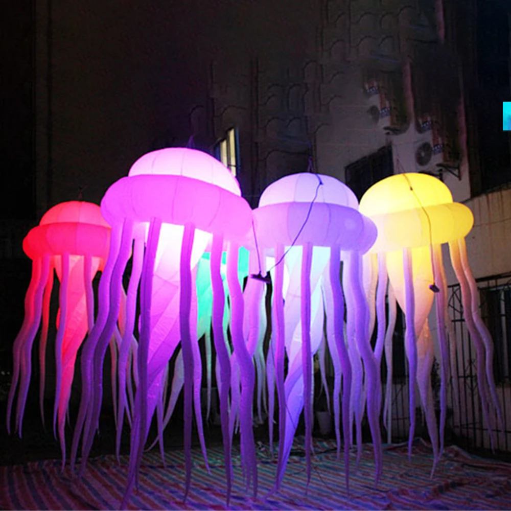 

Inflatable LED Decoration Hanging Jellyfish D1.5 x H2.5 m Glowing with 16 Colors for Lobby Wedding Party Stage Decorations