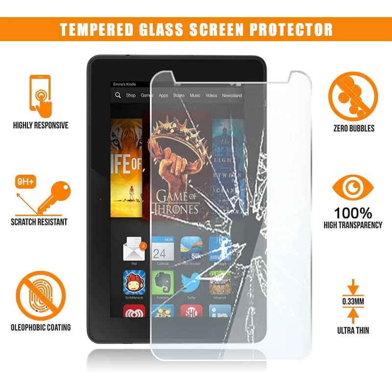 

For Amazon Fire Kindle Fire HDX 7" Full Tablet Tempered Glass 9H Premium Scratch Proof Clear Film Protector Cover