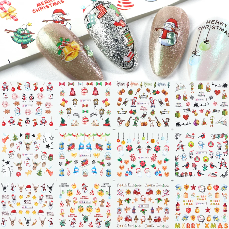 

12pcs Christmas Water Transfer Sliders Elk Snowman Nail Art Stickers Santa Clause Deer Decals Manicure Wraps Foils Tool SABN/A-1