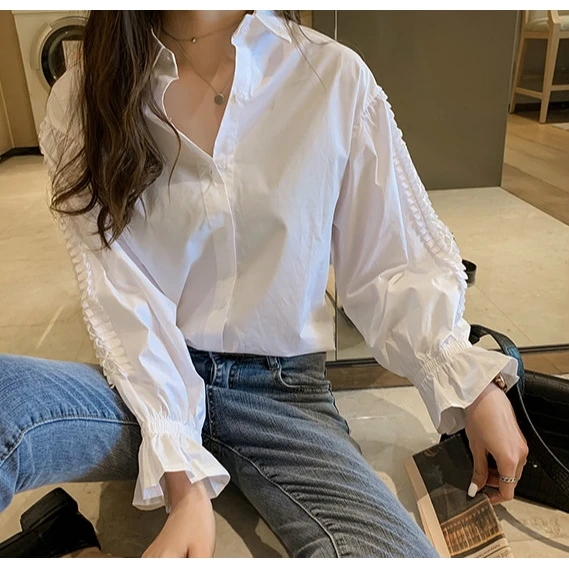 Work White Hollow Out Long Sleeve Shirt Korean Style Solid Office Lady Flare Sleeve Casual Tops Female Sweet Loose Shirt
Work White Hollow Out Long Sleeve Shirt Korean Style Solid Office Lady Flare Sleeve Casual Tops Female Sweet Loose Shirt