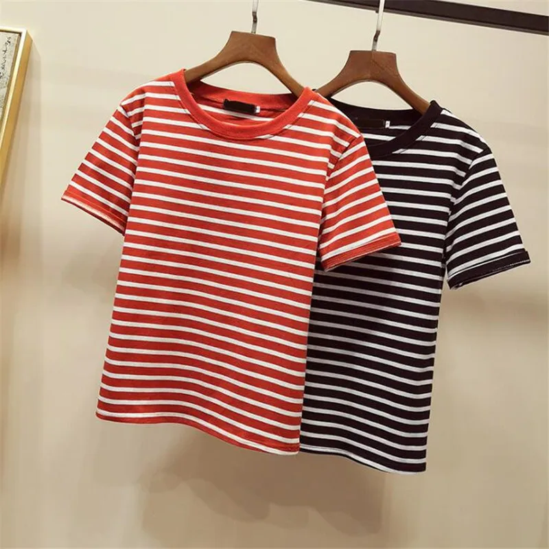 2020 female T-shirt Woman Women Stripe tshirt Colorblock Summert Top Short Sleeve t shirt Clothes camiseta muje
2020 female T-shirt Woman Women Stripe tshirt Colorblock Summert Top Short Sleeve t shirt Clothes camiseta muje