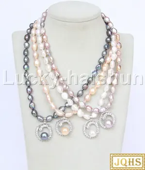JQHS 16"-18" 11mm Baroque white pink purple black freshwater pearls pendant necklace j12650 
JQHS 16"-18" 11mm Baroque white pink purple black freshwater pearls pendant necklace j12650