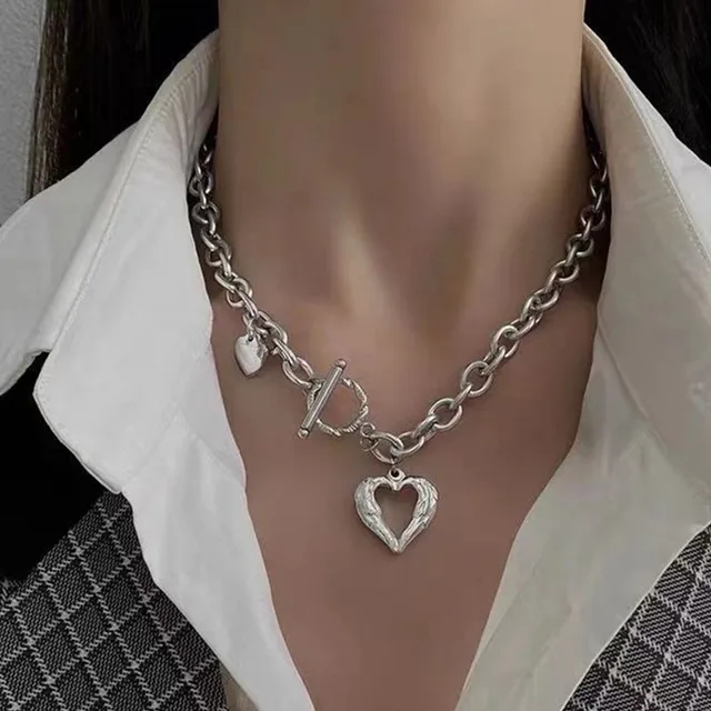 Collier ras du cou pendentif coeur d'amour pour femme, bijoux de clavicule de document en argent, bijoux de fête sur le cou, mode féminine, vente en gros, nouveau 1
