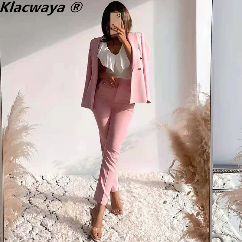 Klacwaya Женский комплект из 2 предметов модный двубортный Блейзер Винтажные