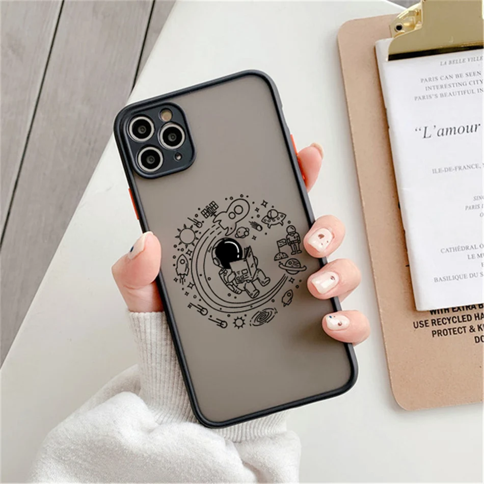 Cartoon Alien Shockproof Phone Case For iPhone 7 8 Plus 11 Pro Max 12 Mini XS Max X XR SE 2020 Cute Camera Protection Back Cover