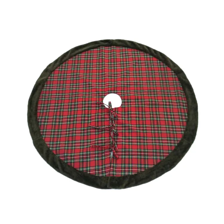 Christmas Tree Skirt, 112CM Large Plaid Skirt, Rustic Plain Xmas Tree Holiday Decorations