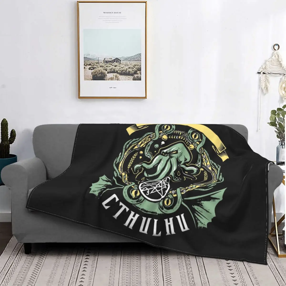 

Cthulhu Dark Knitted Blankets Fleece Lovecraft Occult Mysticism Lightweight Thin Throw Blanket for Airplane Travel Bed Rug