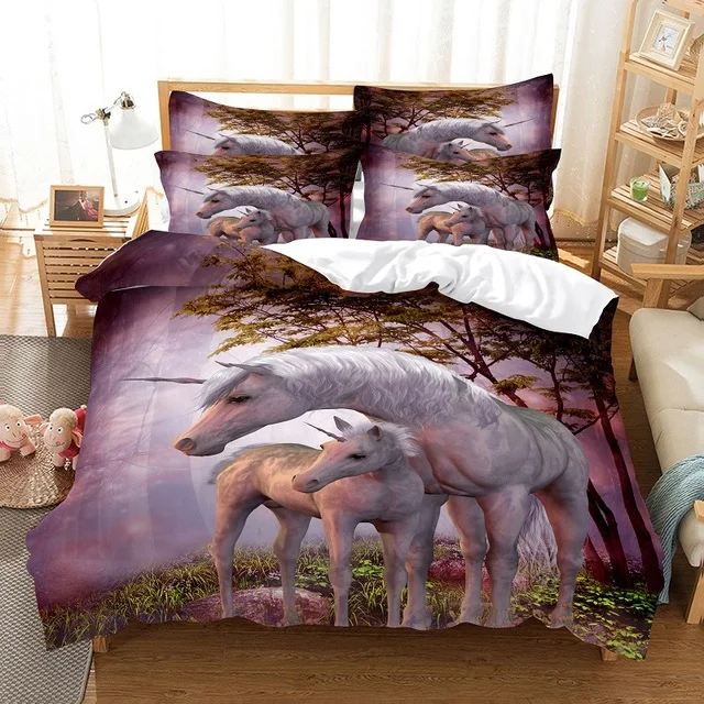 Комплект постельного белья с изображением белой лошади Модный комплект 3d