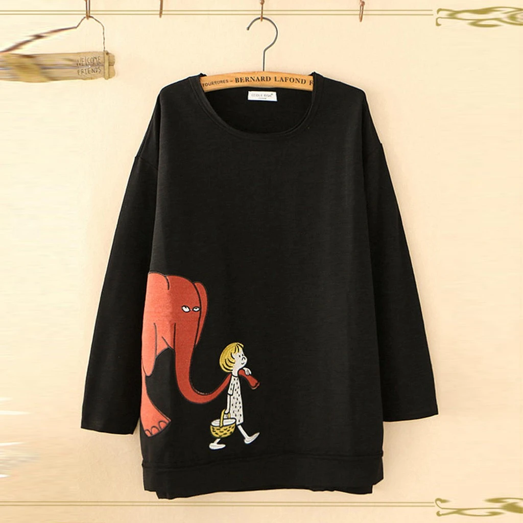 Fashion Women Blouse Autumn 2019 Casual Plus Size Elephant Print Loose Tunic Shirt Blouses Tops O-Neck Clothing Dames 828