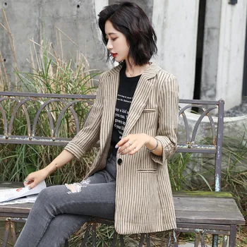 Women's jacket 2019 new autumn casual fashion temperament loose wild striped single-breasted small suit ladies shirt 
Women's jacket 2019 new autumn casual fashion temperament loose wild striped single-breasted small suit ladies shirt