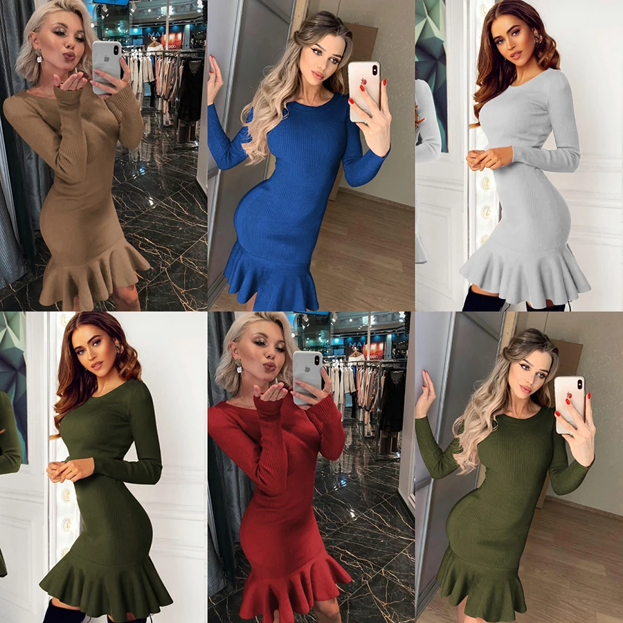 Magiray Knit Long Sleeve Sweater Dress Women 2019 Sexy Bodycon Ruffle Night Club Party Ladies Elegant Mini Autumn Winter Dress
Magiray Knit Long Sleeve Sweater Dress Women 2019 Sexy Bodycon Ruffle Night Club Party Ladies Elegant Mini Autumn Winter Dress