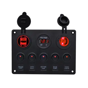 Dual USB Car Vehicle Charger LED Voltmeter 12V Power Outlet With 5 Toggle Switch Panel for Car Boat Marine RV Yachts
Dual USB Car Vehicle Charger LED Voltmeter 12V Power Outlet With 5 Toggle Switch Panel for Car Boat Marine RV Yachts