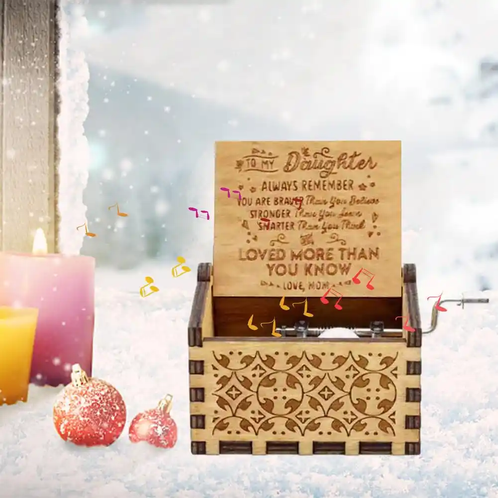 christmas gift handmade classical music box hand-operated wooden