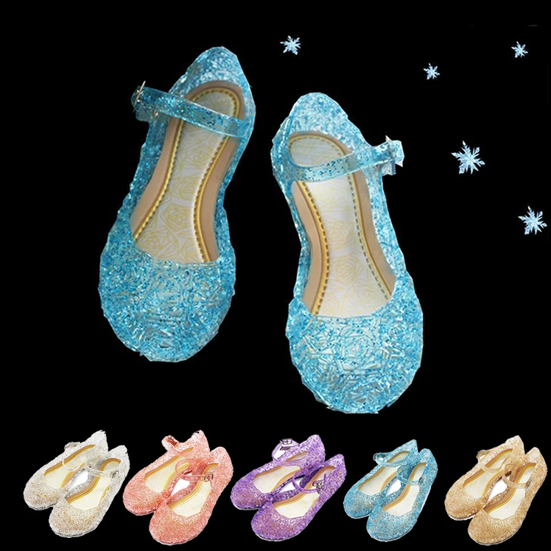 Голубые сандалии Эльзы для девочек детские аксессуары платья принцессы розовые прозрачные из ПВХ розового
