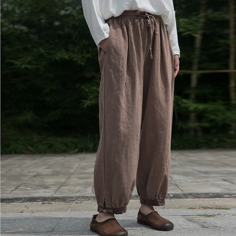 Фото NINI WONDERLAND/осенние шаровары Ramie 2021 весенние женские повседневные брюки с