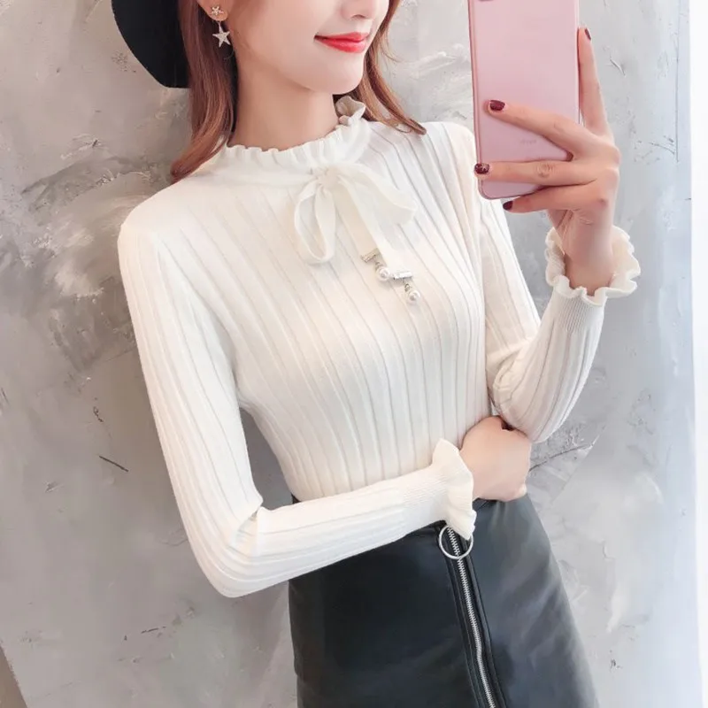 2019 Autumn Petal Sleeve Bow Collar Sweater Women Casual Slim Sweater Elegant Sweet Knitted Sweater Lace Up Female Pullover
2019 Autumn Petal Sleeve Bow Collar Sweater Women Casual Slim Sweater Elegant Sweet Knitted Sweater Lace Up Female Pullover