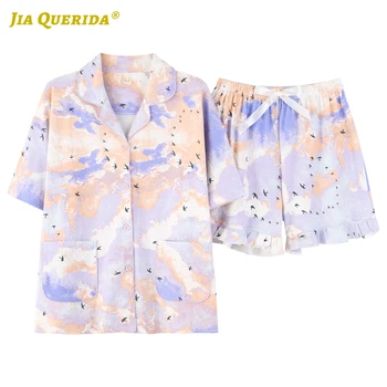 Turn Down Collar Pajamas Set Homesuit Homeclothes Sleepwear Fashion Style Casual Style Short Sleeve Short Pants Women Clothes
Turn Down Collar Pajamas Set Homesuit Homeclothes Sleepwear Fashion Style Casual Style Short Sleeve Short Pants Women Clothes