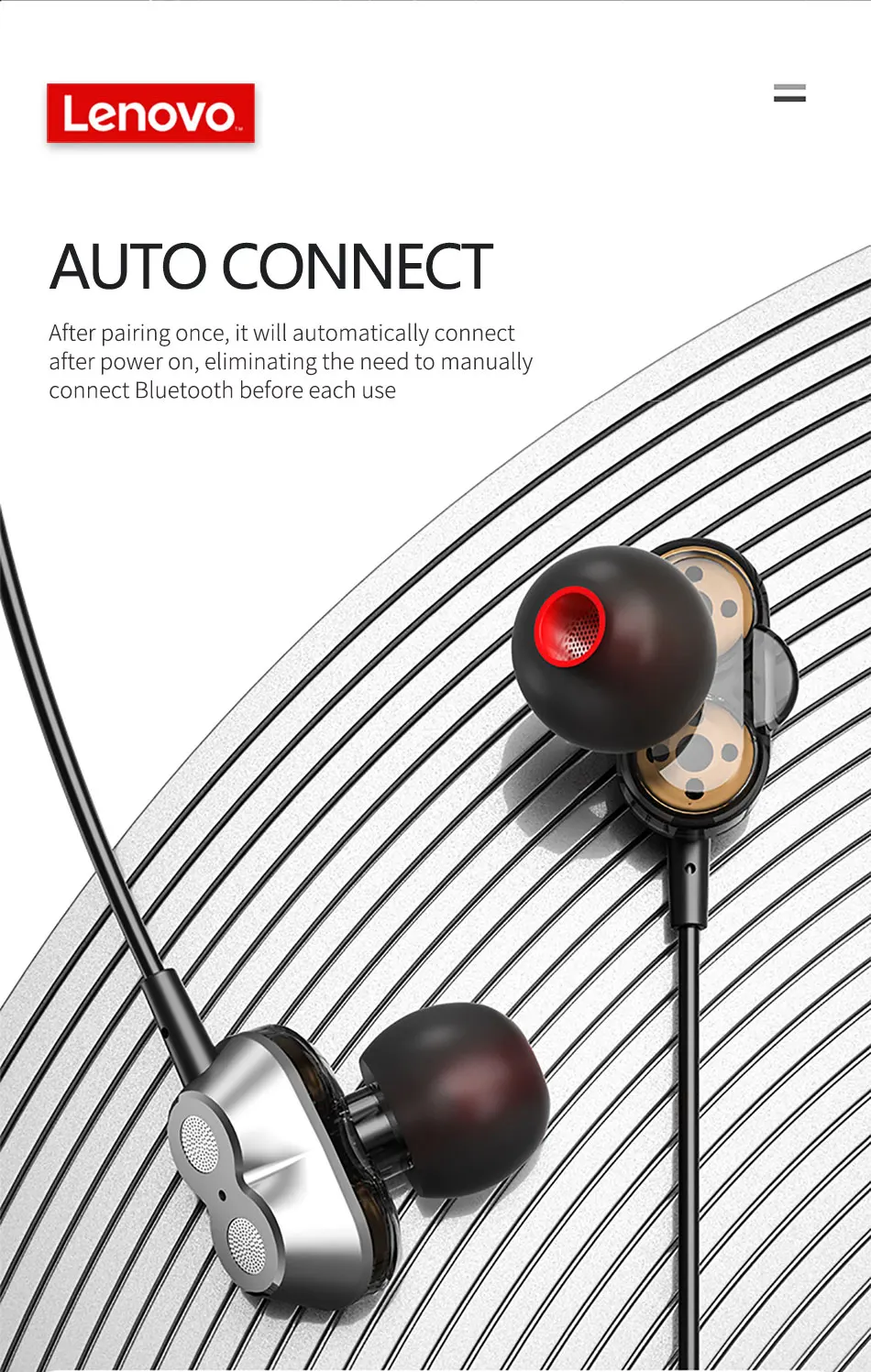 Gadgetoo Lenovo He08 Dual Dynamic Neckband Wireless In Ear Earphones