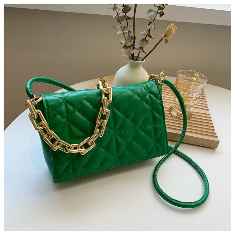 

Brand Design Ladies Handbag Chain Shoulder Bag High Quality Soft Pu Leather Purses Green Clutch Tote Bags for Women Underarm Bag