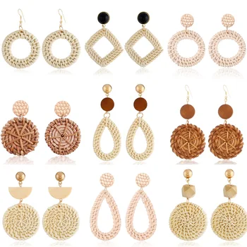 Hot sale wooden handmade rattan earrings with vintage retro geometric round wooden bamboo rattan straw earrings for women
Hot sale wooden handmade rattan earrings with vintage retro geometric round wooden bamboo rattan straw earrings for women