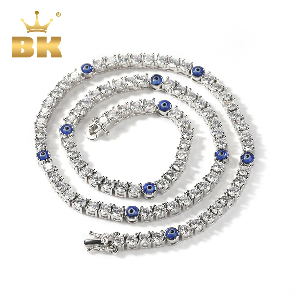 

THE BLING KING 4mm Turkish Blue Eyes Tennis Chain Iced Out AAA Cubic Zircon Luxury Choker Necklace Men Women Gift Hiphop Jewelry