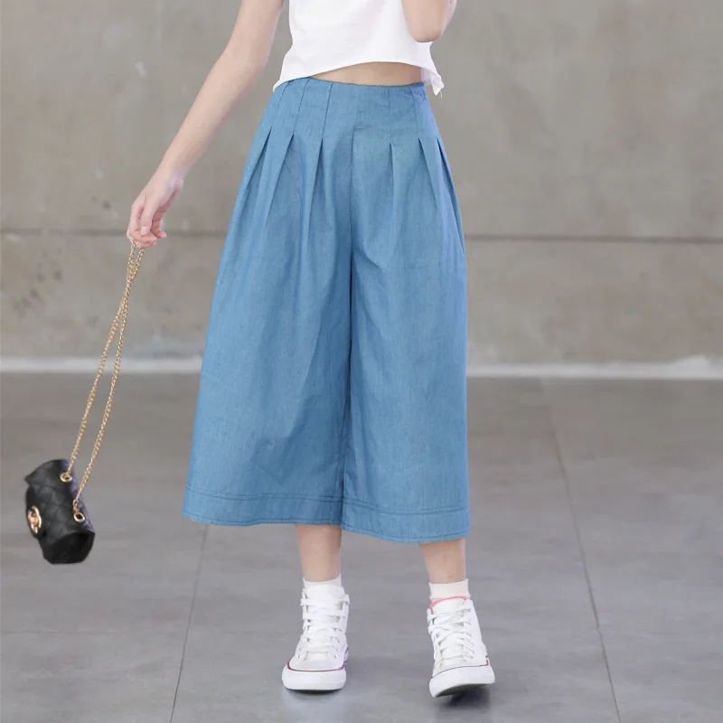 Korean Style Girls' Trousers Light Blue Pleated Elastic Waist Loose Casual All-match Wide Leg Pants Cropped Pants girls ruffle
Korean Style Girls' Trousers Light Blue Pleated Elastic Waist Loose Casual All-match Wide Leg Pants Cropped Pants girls ruffle