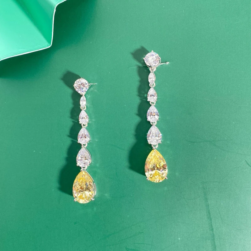 OEVAS Luxury 100% 925 Sterling Silver Created Moissanite Citrine Gemstone Drop Dangle Women Earrings Fine Jewelry Wholesale