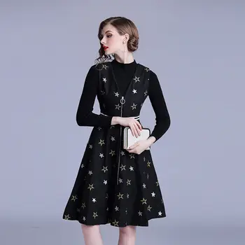 Vestidos Women 2 Piece Set 2019 Autumn Winter Black Knitting Sweater Tops + Tweed Embroidery Stars Thick Vest Dress Skirt Set
Vestidos Women 2 Piece Set 2019 Autumn Winter Black Knitting Sweater Tops + Tweed Embroidery Stars Thick Vest Dress Skirt Set