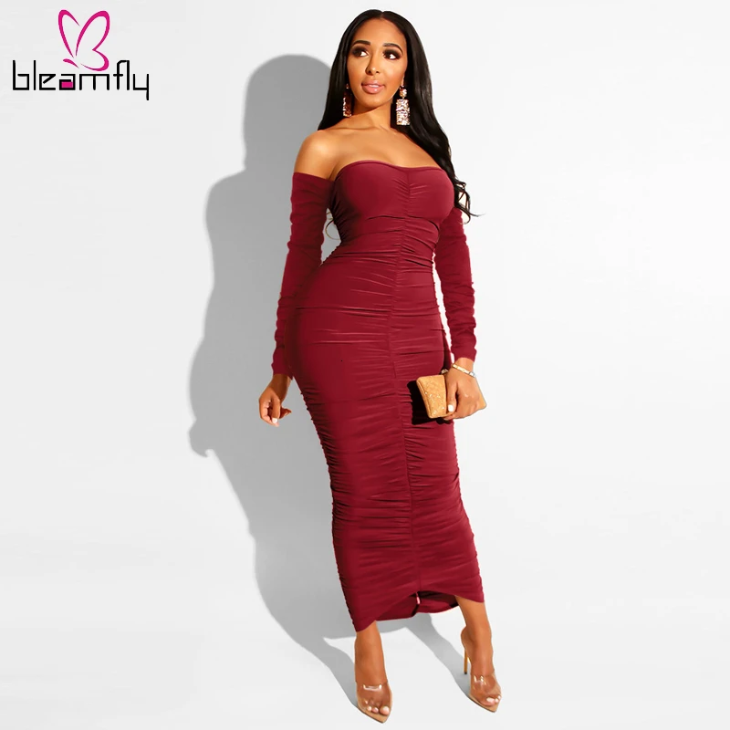 Autumn Winter Women Vestidos Full Sleeve Slash Neck Off Shoulder Skinny Midi Dress Female Sexy Party Night Club Pencil Dresses 
Autumn Winter Women Vestidos Full Sleeve Slash Neck Off Shoulder Skinny Midi Dress Female Sexy Party Night Club Pencil Dresses