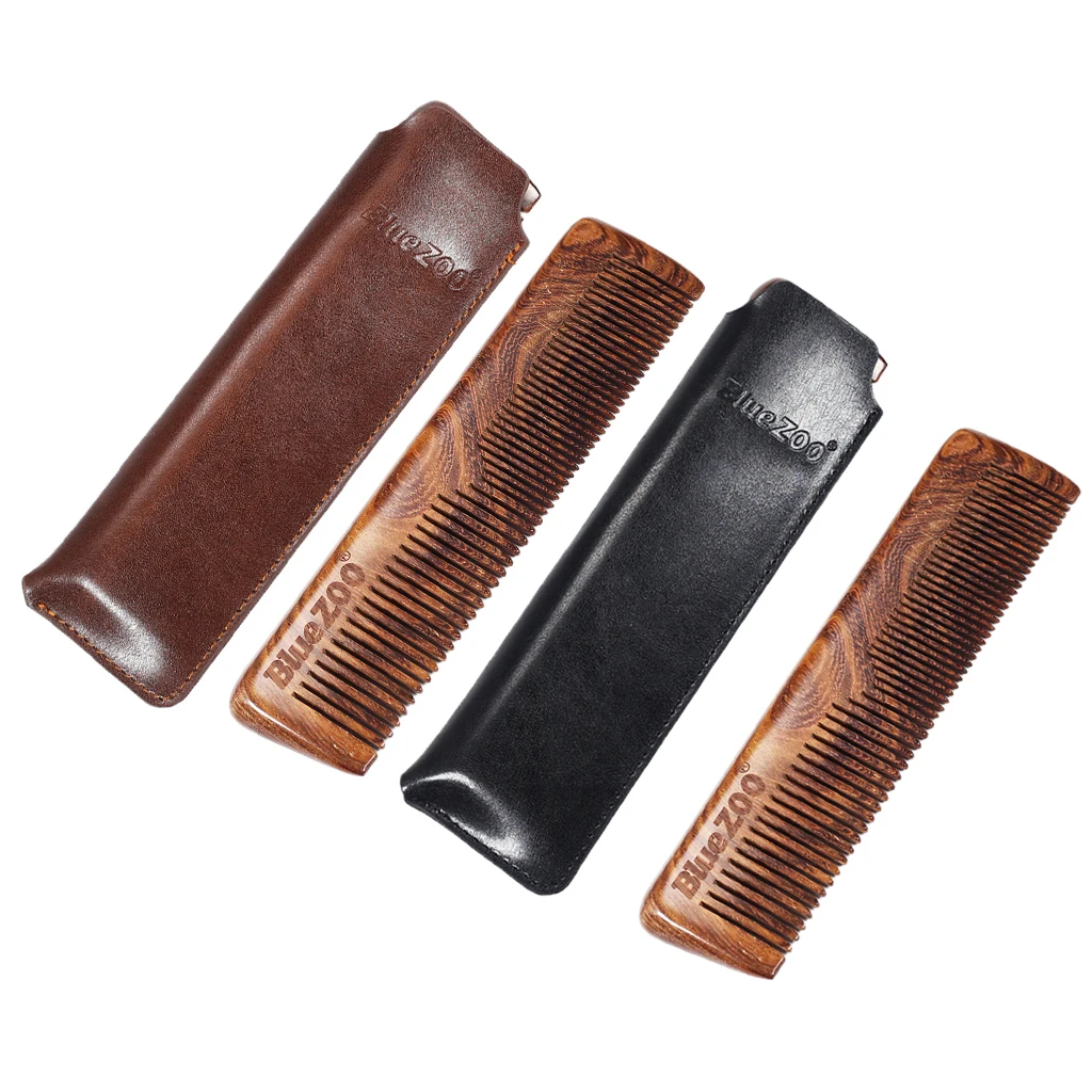 Wooden Beard Comb with PU Case, Anti-Static with Fine & Coarse Teeth for Beard Hair & Mustaches, For Daily Life Use Wooden Beard Comb with PU Case, Anti-Static with Fine & Coarse Teeth for Beard Hair & Mustaches, For Daily Life Use