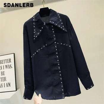 Autumn Long Blusas for Women New Handmade Beaded Rivet Shirt Women's Vintage Lapel Long Sleeve Blouse Shirts Jacket Top 2019
Autumn Long Blusas for Women New Handmade Beaded Rivet Shirt Women's Vintage Lapel Long Sleeve Blouse Shirts Jacket Top 2019