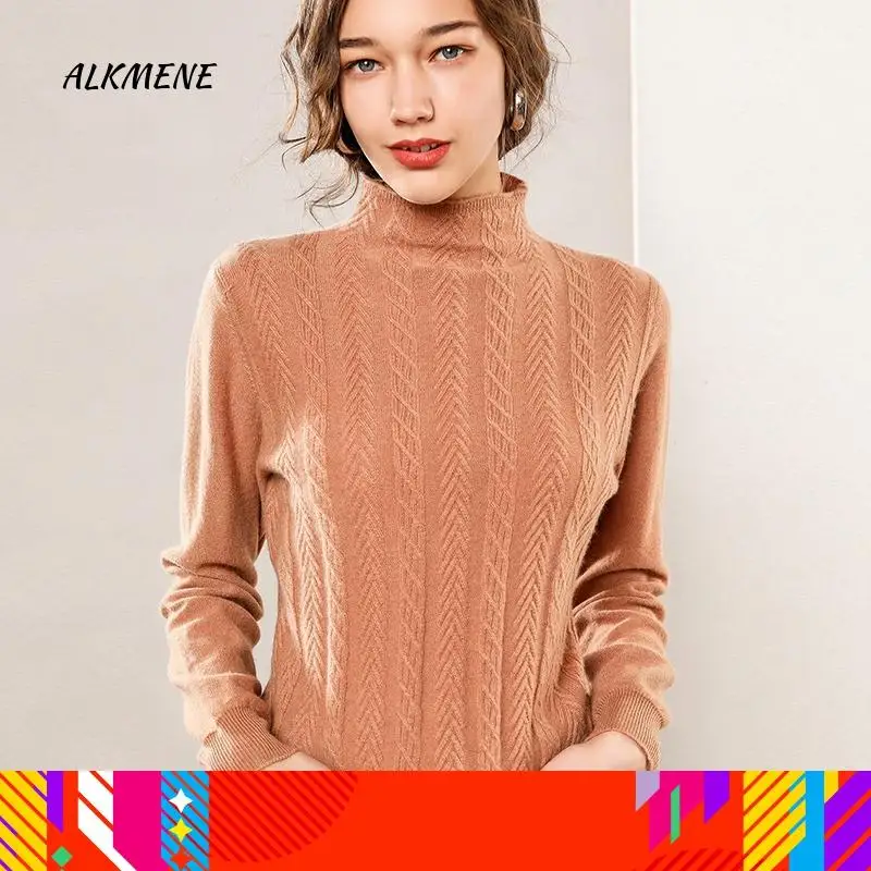 19 autumn and winter high collar cashmere sweater female knit bottoming thick long-sleeved loose sexy Halloween costume | Женская одежда