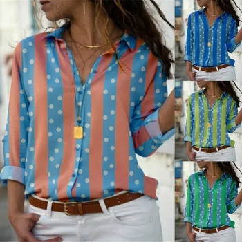 Women Blouse Top Femme Long Sleeve Button Dot Striped Print Tunic Ladies Turn-Down Collar Casual Loose Tops Work Shirt #L30
Women Blouse Top Femme Long Sleeve Button Dot Striped Print Tunic Ladies Turn-Down Collar Casual Loose Tops Work Shirt #L30