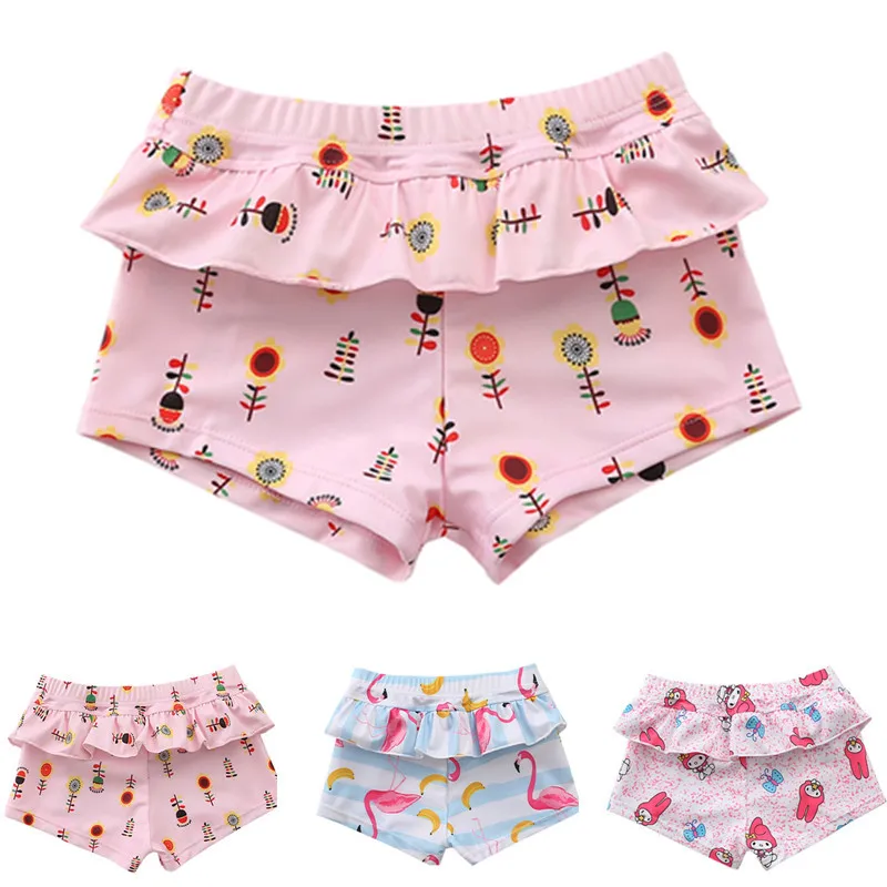 Kid Children Girls Ruffles Floral Print Stretch Beach Swimsuit Swimwear Pants Shorts 2018 new swimwear,kids boy swimming trunks
