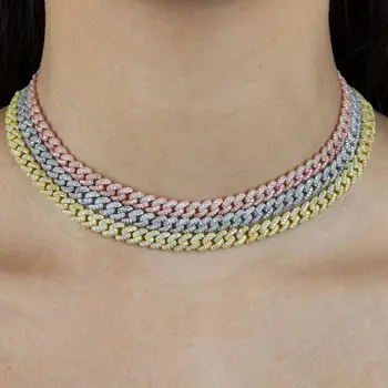 

Iced out bling 7mm cz Miami cuban link chain choker necklace for women micro pave cz cuban choker women jewelry