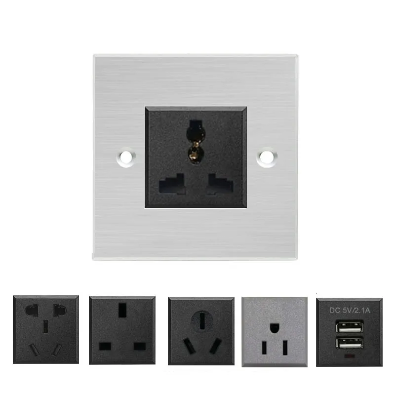 EU UK US AU CN USB Socket 86*86mm Brushed Silver Aluminum Alloy Wall Electrical Power Outlet Socket Charger Adapter
EU UK US AU CN USB Socket 86*86mm Brushed Silver Aluminum Alloy Wall Electrical Power Outlet Socket Charger Adapter