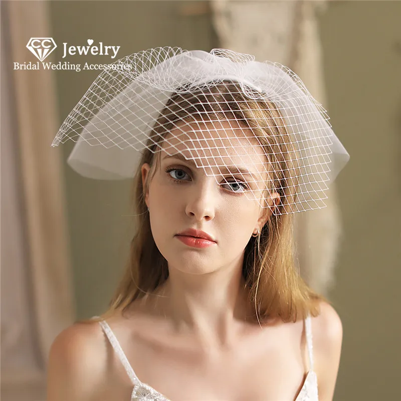 

CC Wedding Veil Women Hair Accessories Bridal Headwear Engagement Jewelry Blusher Veils With Combs Double Layer White Ivory V833