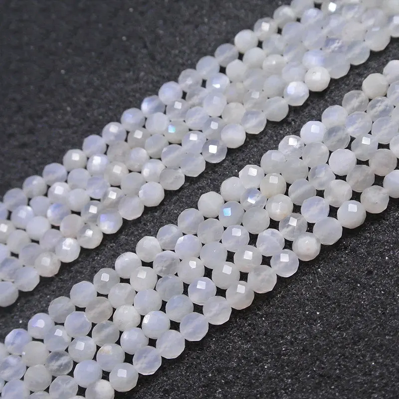 

2/3/4mm Natural White Moonstone Stone Beads Round Faceted Spacer Tiny DIY Loose Beads For Jewelry Making beads Accessories 15''