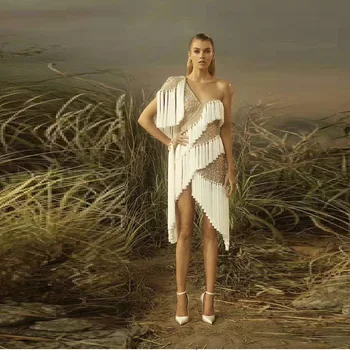 Women Fashion Tassel One Shoulder Gold Dresses Chic Beaded Sequined Bodycon Sleeveless Elegant Party Mini Summer Vestidos 2019 
Women Fashion Tassel One Shoulder Gold Dresses Chic Beaded Sequined Bodycon Sleeveless Elegant Party Mini Summer Vestidos 2019