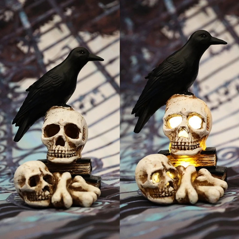 Полимерное ремесло череп ворона Головной фонарь Хэллоуин СВЕТОДИОДНЫЙ ночник