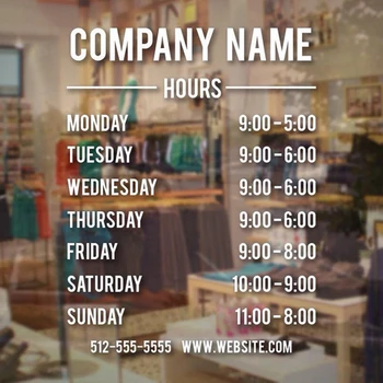 

Store Hours Sign with Company Name - Business Vinyl Decal Hours of Operation Sticker Website, Phone Number A17-003