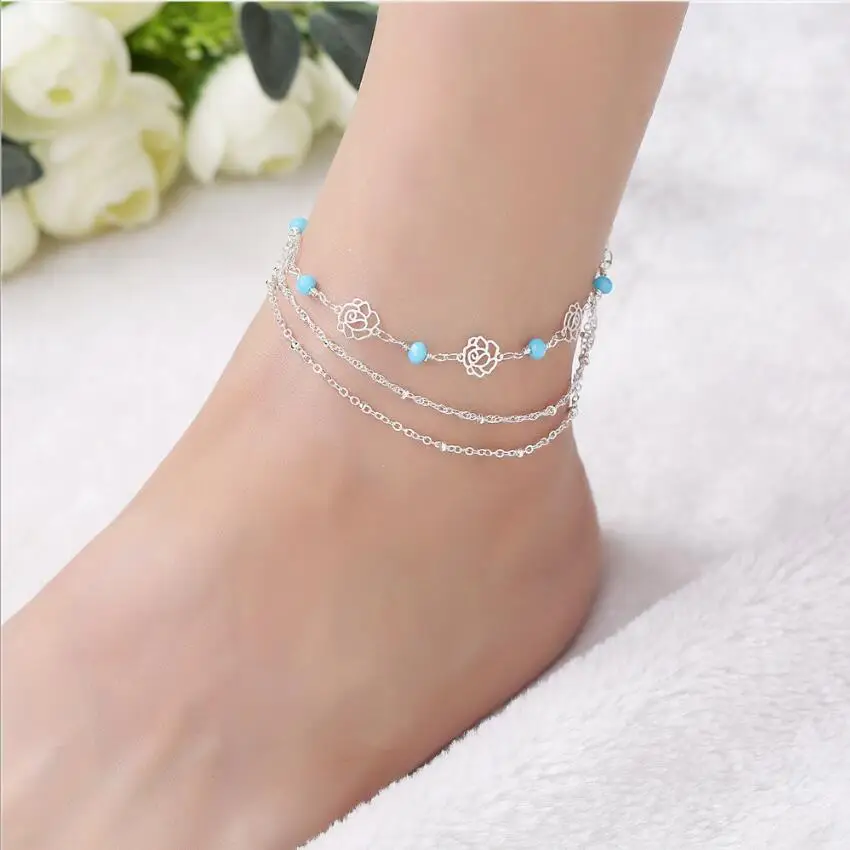 

Women's Flower Barefoot Sandals Beach Anklet Tassel Chain Foot Jewelry Bracelet on Leg Bracelet Ankle Jewelry S1814