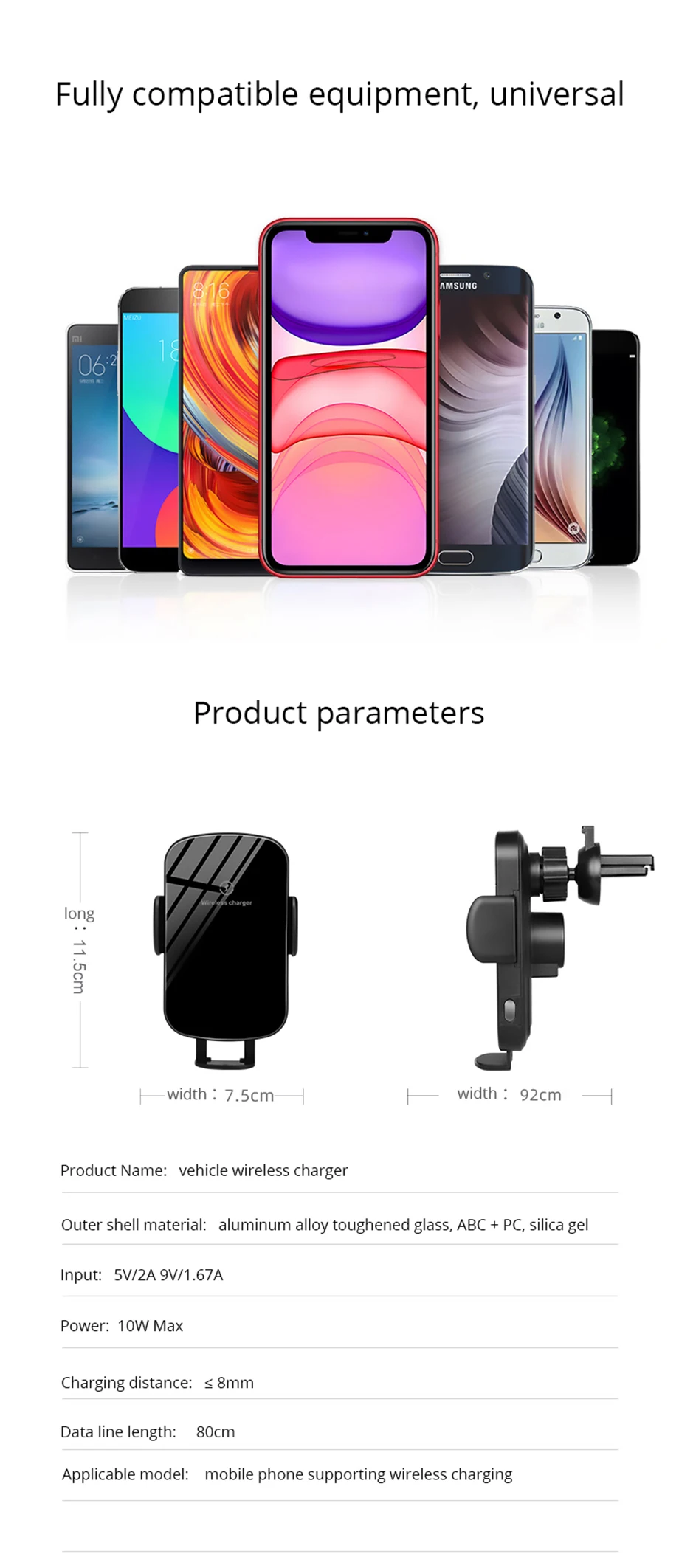 BONOLA Automaitc Fast Wireless Car Charger for iPhoneXsMaxXr8 Robot Arm Car Wireless Charger for Samsung S10S9 Huawei P30 pro (9)